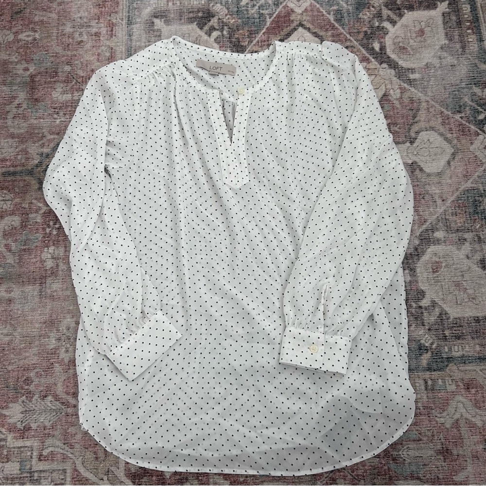 Loft blouse white with black polka dots size S Petite